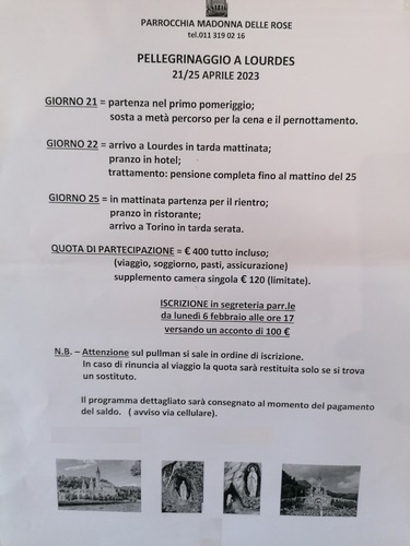Pelligranaggio a Lourdes 21-25 aprile 2023